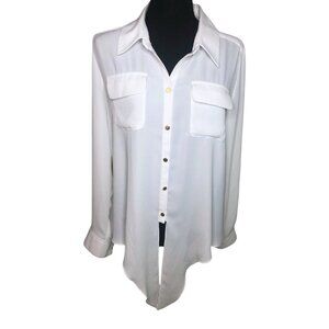 White Button-Down Shirt with Tie Front - Size Medium
